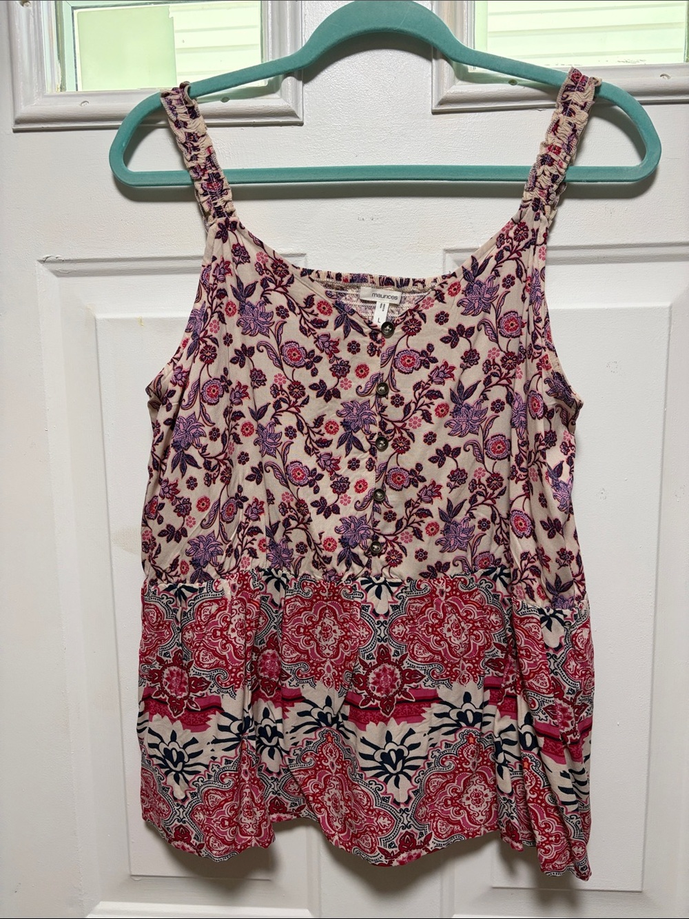 Maurices Cream Tank Top with Pink & Purple Floral Print